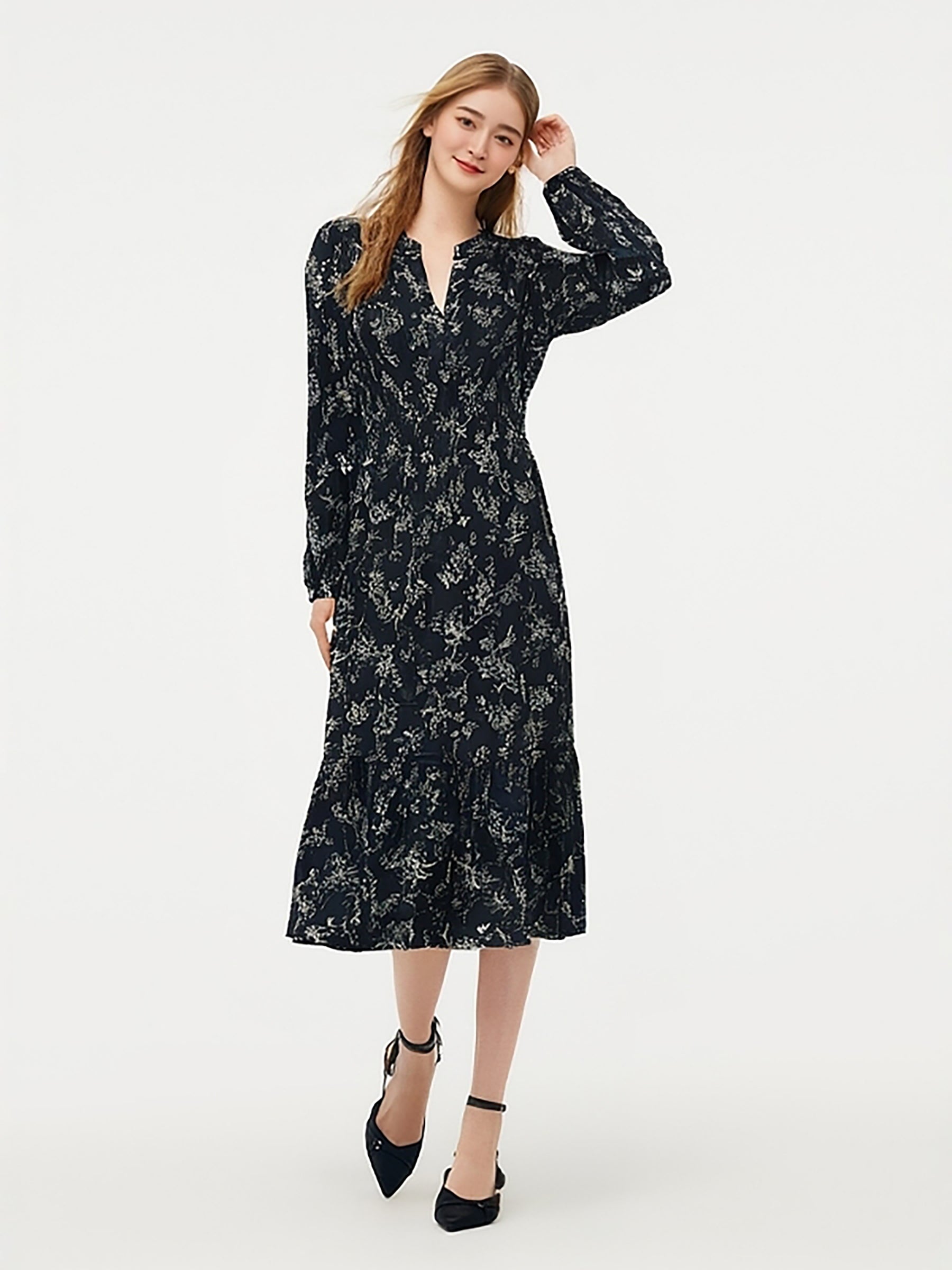 Floral Print Gathered Waist Women Maxi Dress GOELIA