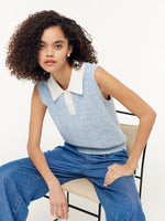 Contrast Collar Women Knit Polo Tank Top GOELIA
