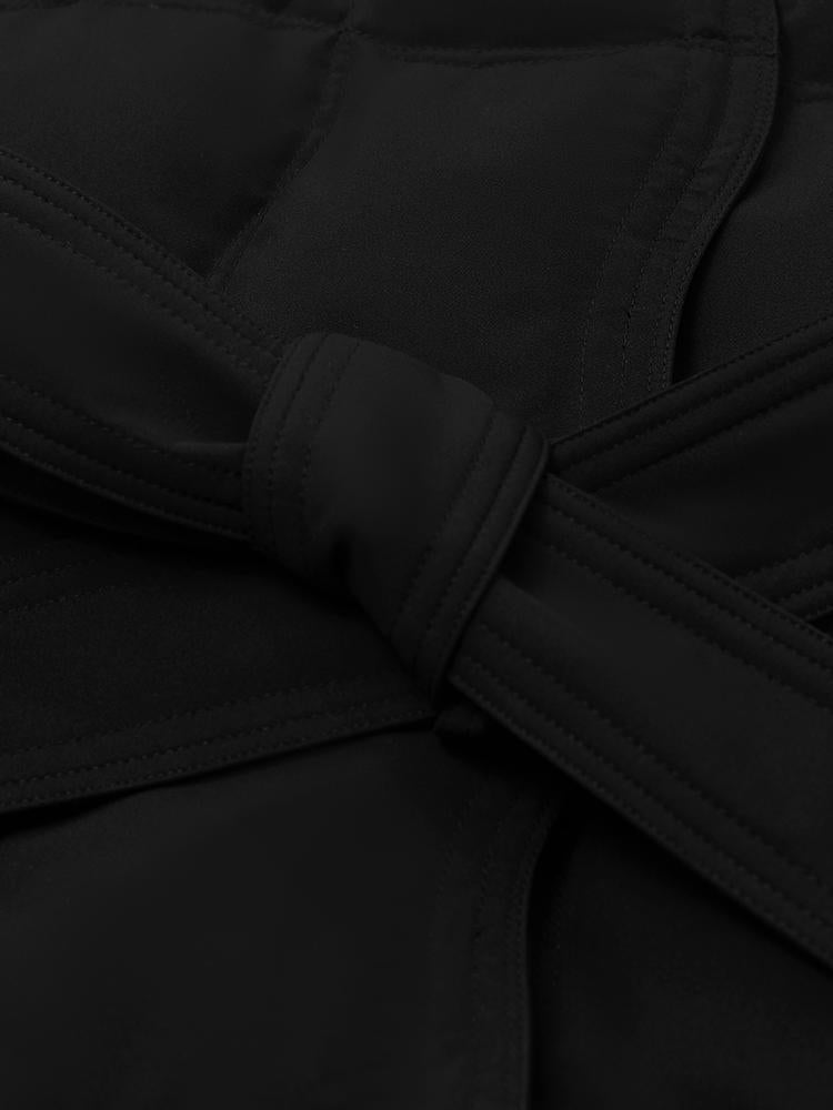 Black Stand Collar Long Goose Down Garment With Belt GOELIA