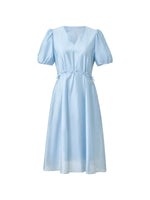 Lyocell Blend Bowknot Waist Women V-Neck Midi Dress GOELIA