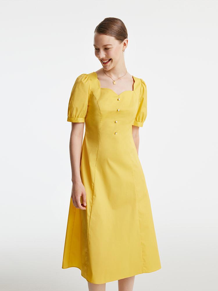 Yellow Square-Neck Cotton Dress GOELIA