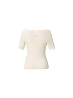 [Preview] Lyocell Blend Bowknot Embroidered Women Square Neck Knit Top GOELIA