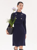 Triacetate Stand Collar Gathered Waist Midi Dress GOELIA