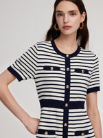 Lyocell Blend Stripe Gathered Waist Women Knit Mini Dress GOELIA