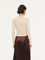 Cotton Mulberry Silk Blend Ruffle Trim Women Cardigan GOELIA