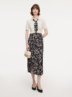 Floral Print Side Slit Twist Front Women H-Line Skirt GOELIA