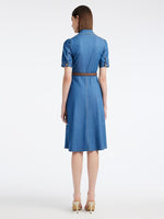 denim button up shirt dress Tencel Denim Shirt Midi Collared Dress With Belt, Dark Denim / XS