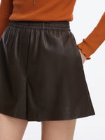 PU Leather Elastic Waist Women A-Line Shorts GOELIA