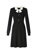Pre-Order Tencel Wool Blend Color Block Collar Women Knit Mini Dress GOELIA