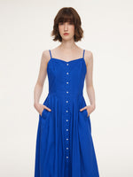 100% Cotton Gathered Waist Women Strap Maxi Dress GOELIA