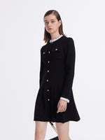 Ruffle Collared Single-Breasted Pleated Women Mini Dress GOELIA