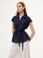 Tencel Blend Belted Blouse And Pants Two-Piece Set GOELIA