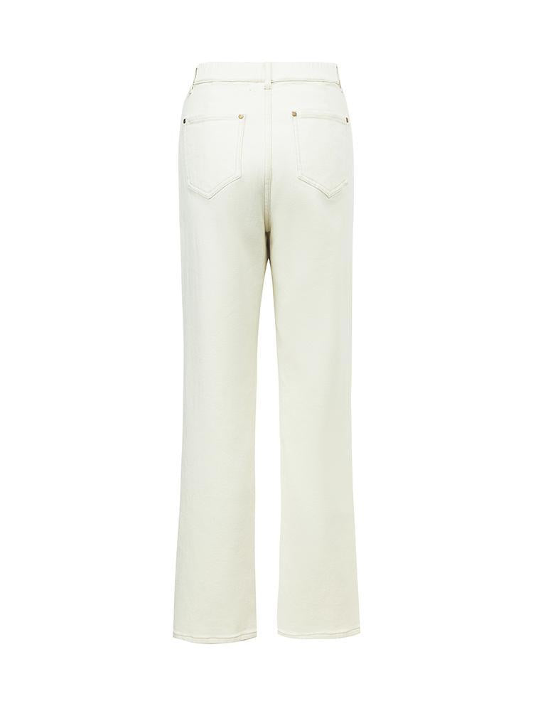 White Cotton Ankle-Length Stove Pipe Jeans GOELIA