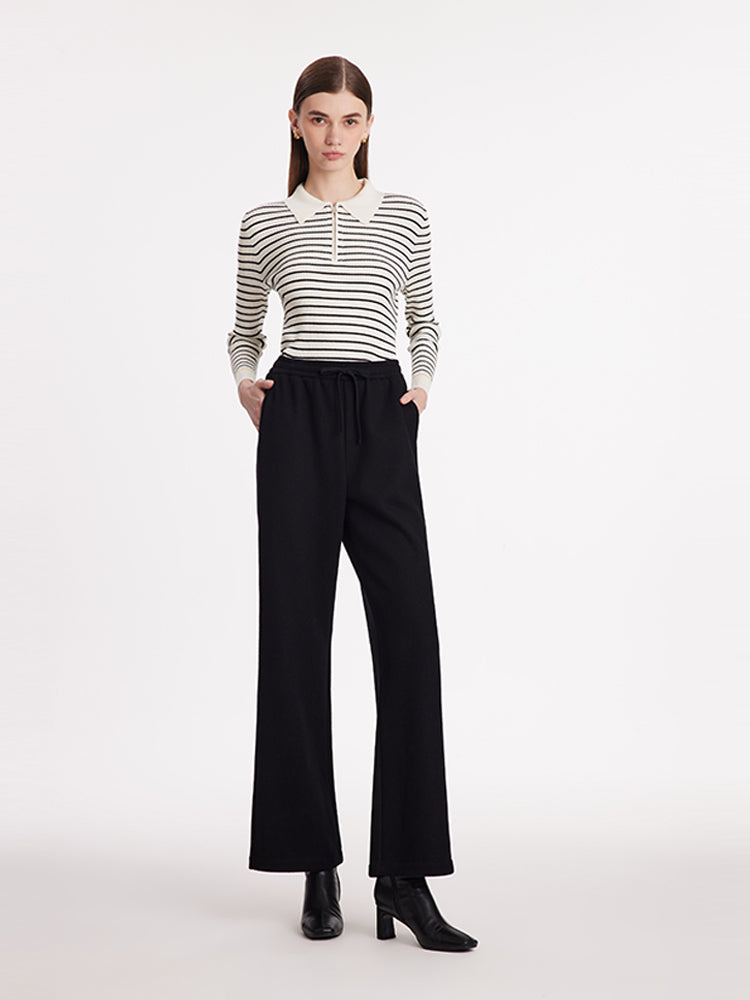 Knitted Straight Women Pants With Elastic Waistband GOELIA