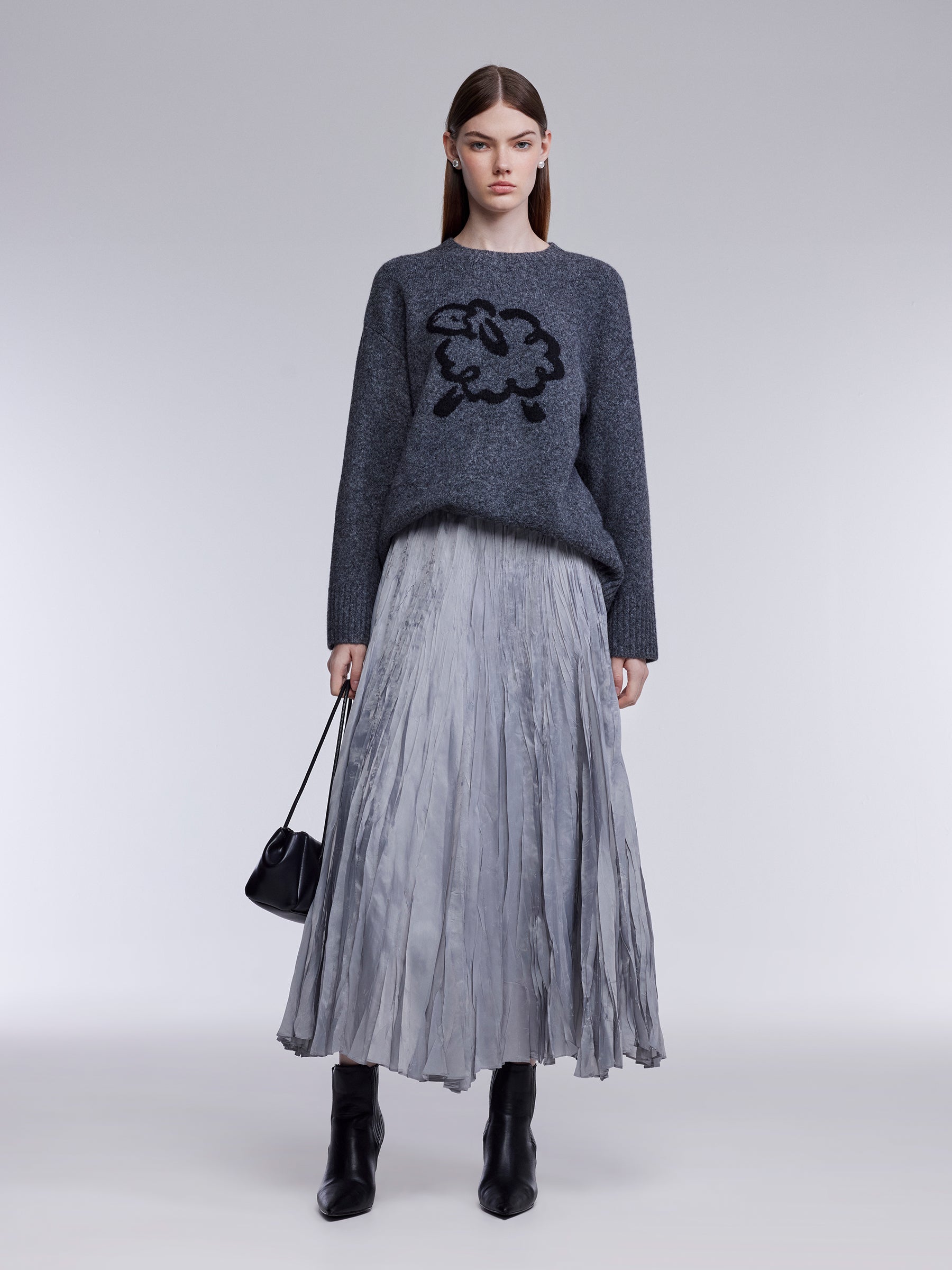 Wool Blend Sheep Jacquard Women Sweater GOELIA