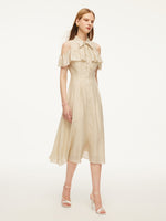 Pre-Order Tencel Acetate Linen Blend Cold Shoulder Women Maxi Dress GOELIA