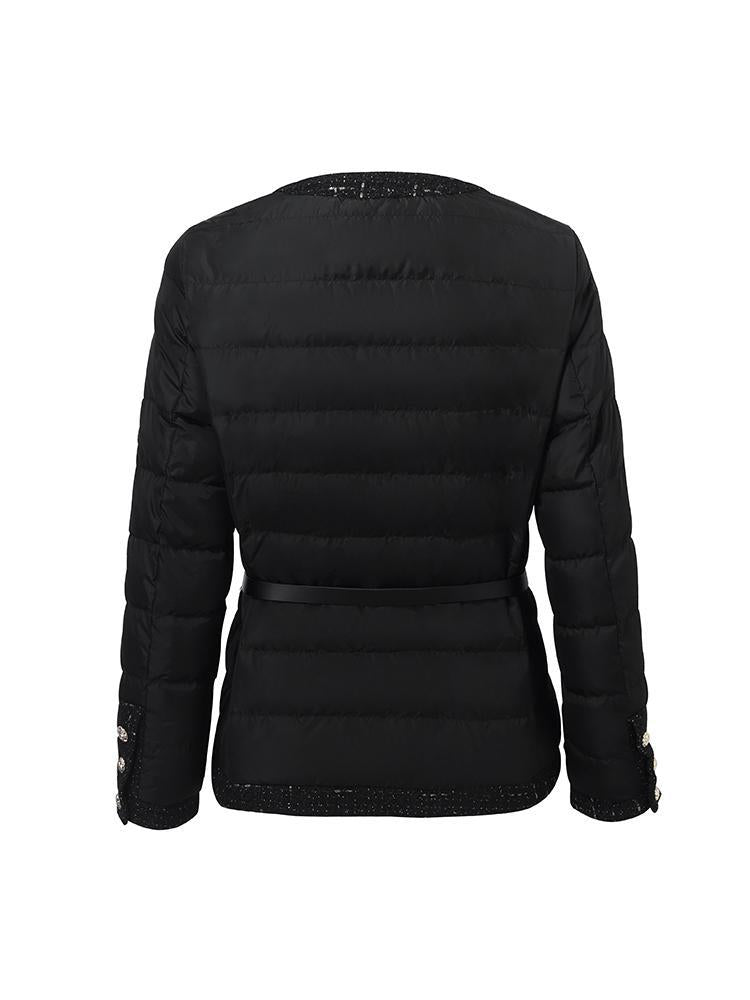 Tweed Zippered Goose Down Garment With Leather Belt GOELIA