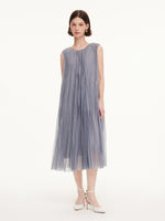 One-Size Flexible-Fit Pleated Sleeveless Women Belted Maxi Dress GOELIA