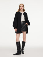 Tweed Balloon Sleeves A-Line Women Wrap Coat GOELIA