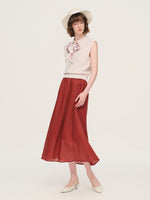 Cap Sleeve Knit Tank Top And 100% Ramie Skirt Two-Piece Set With Silk Scarf GOELIA