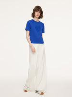 Cotton Blend Round Neck Tape Embroidered Women T-Shirt GOELIA