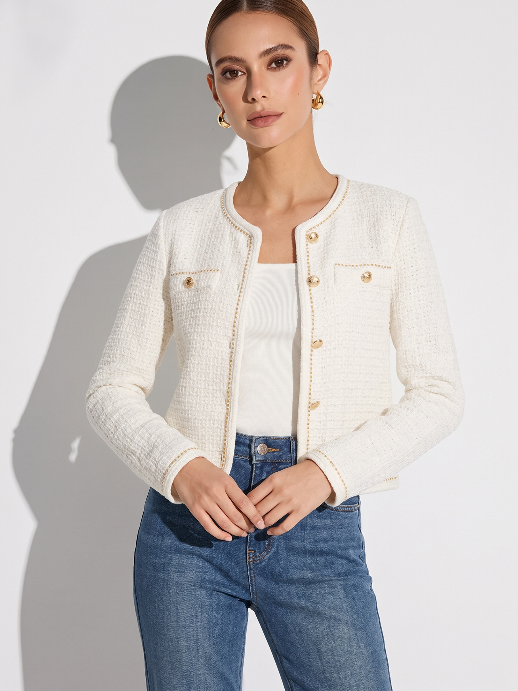 Round Neck Single-Breasted Women Cardigan GOELIA