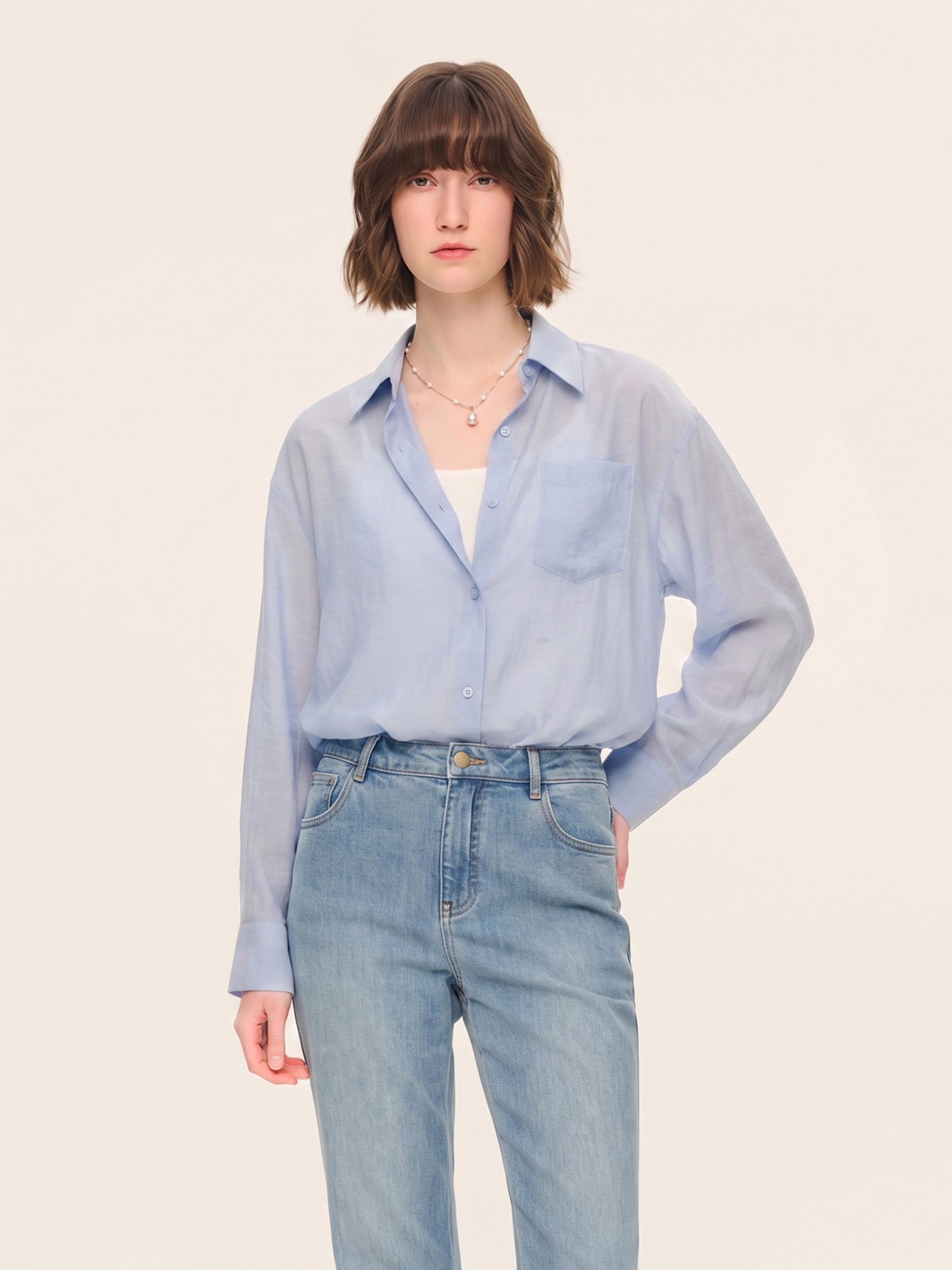 [Preview] Acetate Blend Women Shirt With Built-in Camisole GOELIA