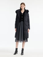 Gathered Waist Long Goose Down Garment With Faux-Fur Collar GOELIA