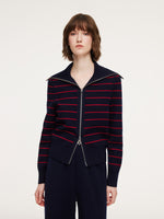 Lyocell Wool Blend Stripe Reversible Zip-Up Women Cardigan GOELIA