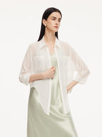 10MM Mulberry Silk Tie Front Women Sheer Shirt GOELIA