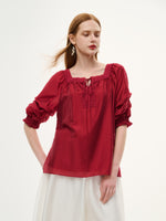 Tencel Blend Embroidered Square Neck Women Blouse GOELIA