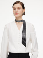 14MM Mulberry Silk Black And White Stripe Women Scarf GOELIA
