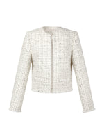 Wool Blend Tweed Frayed Hem Women Jacket GOELIA