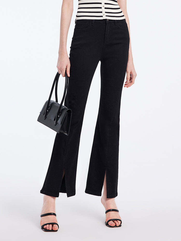 Black Split Hem Flare Jeans GOELIA