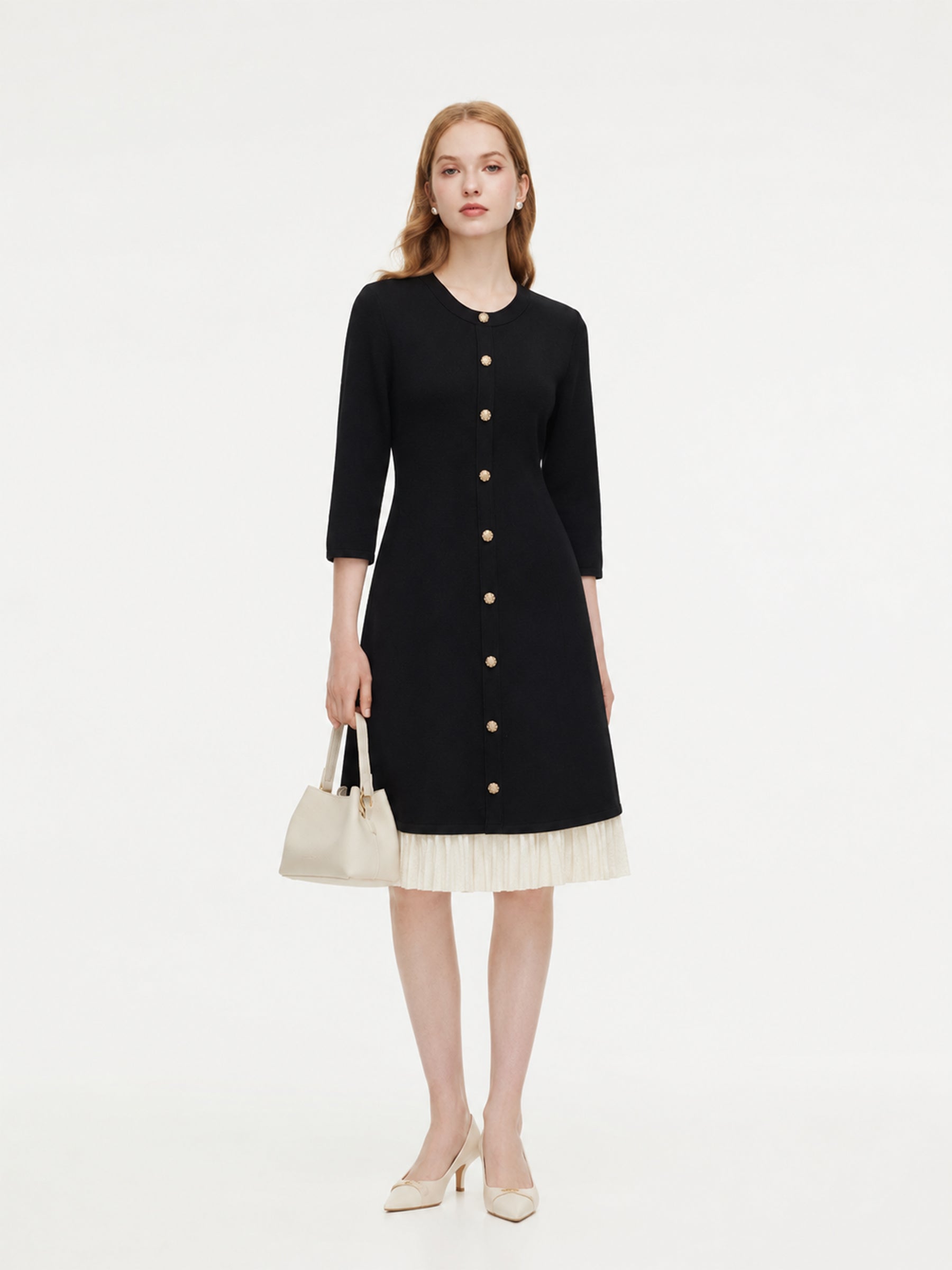 Tencel Blend 3/4 Sleeve Color Block Women Knit Mini Dress GOELIA