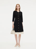 Tencel Blend 3/4 Sleeve Color Block Women Knit Mini Dress GOELIA