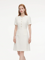 Tweed Round Neck Women Mini Dress GOELIA