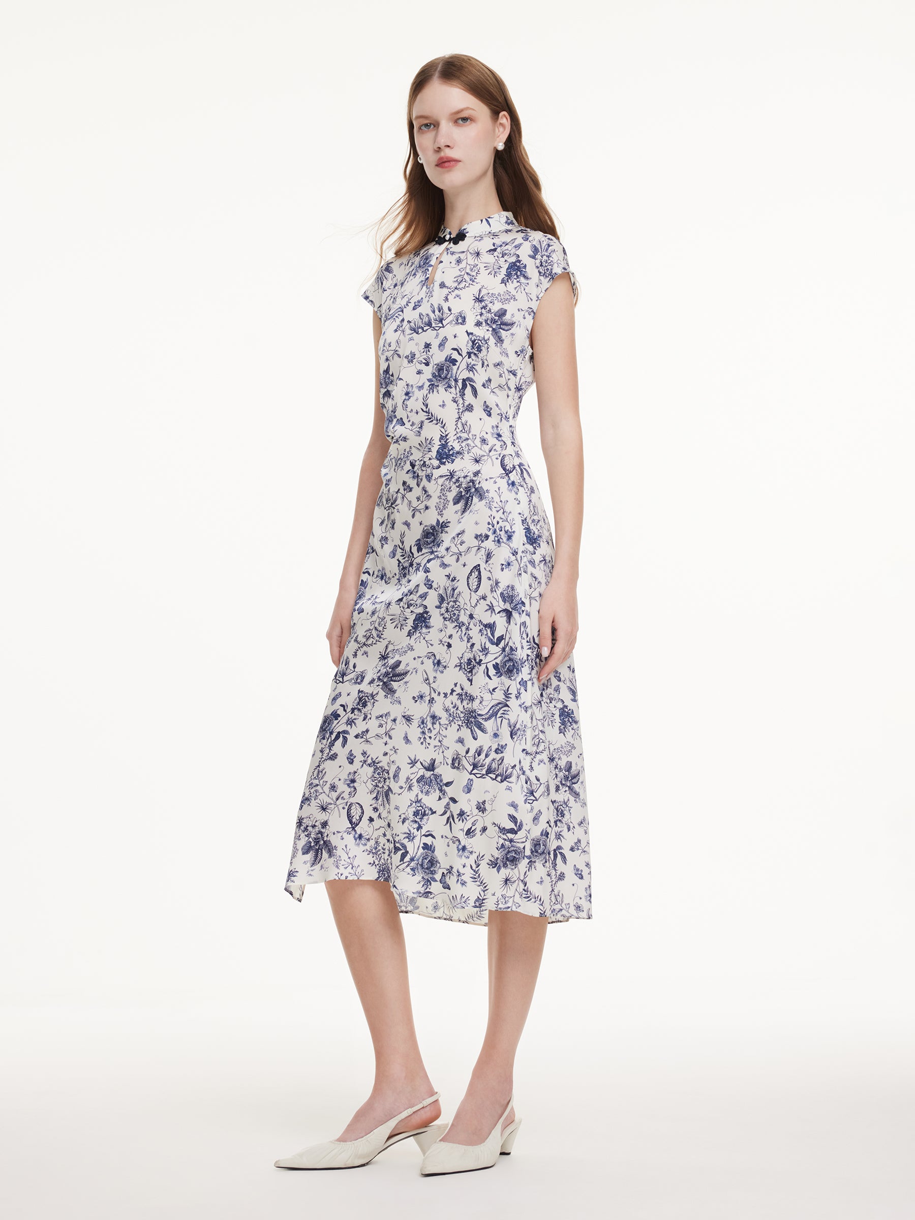 19MM Mulberry Silk Floral Print Women Qipao Maxi Dress GOELIA