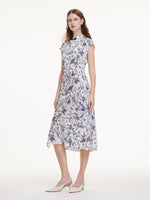 19MM Mulberry Silk Floral Print Women Qipao Maxi Dress GOELIA