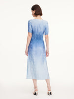 Blue And White Gradient Women Pleated Maxi Dress GOELIA