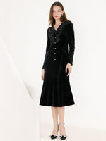 V-Neck Detachable Bowknot Velvet Midi Dress GOELIA