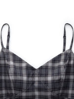 Black And Grey Plaid Women Strap Midi Dress GOELIA