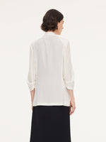 Triacetate Blend One Button Women Ruched Sleeve Blazer GOELIA