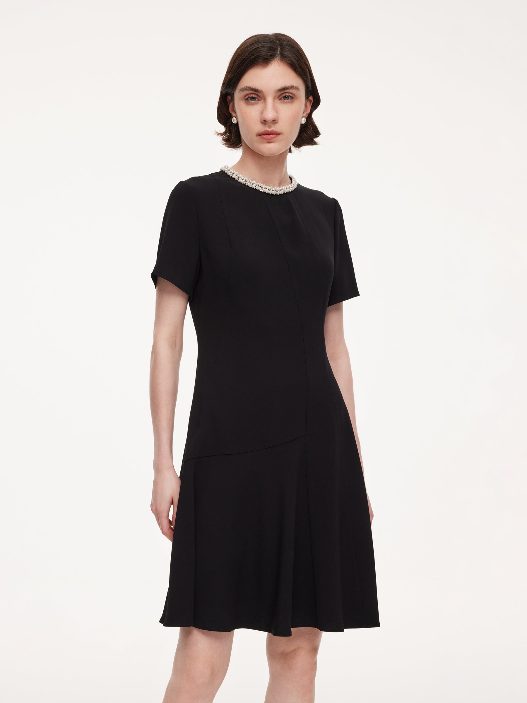 Triacetate Blend Beaded Neck Women Mini Dress GOELIA