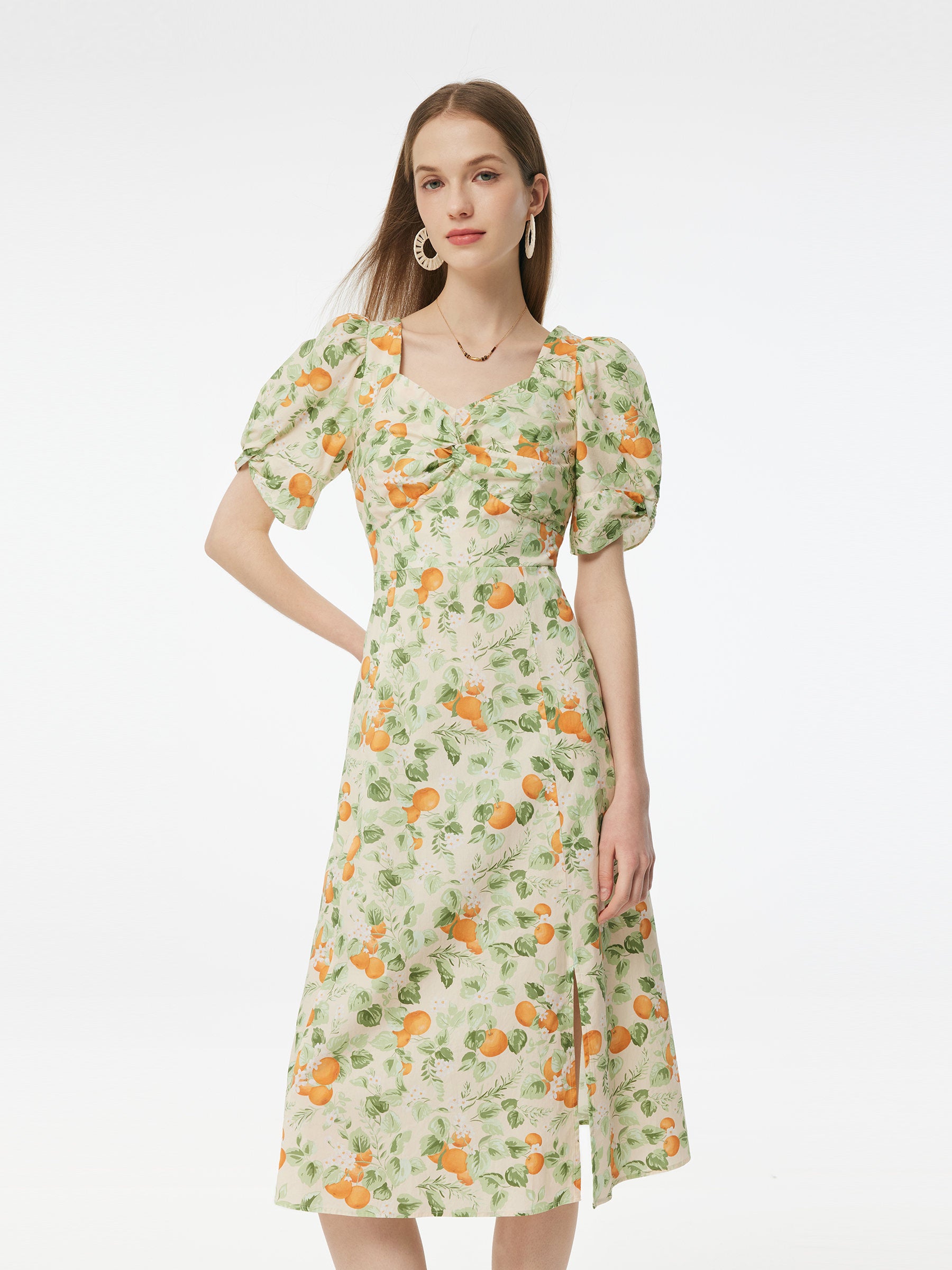 Cotton Floral Print Twist Front Women Midi Dress GOELIA