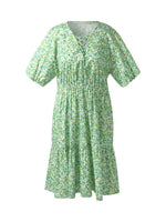 Cotton Floral Print Drawstring Front Women Mini Dress With Hairband GOELIA
