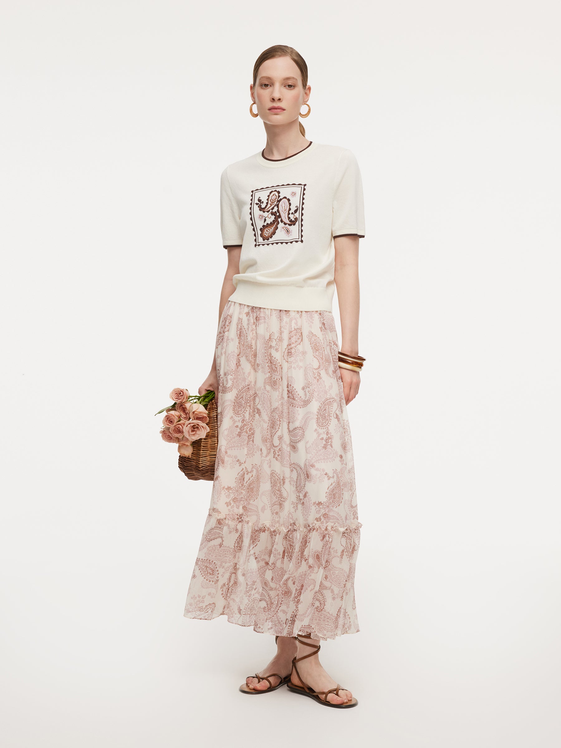 Lyocell Blend Contrast Trim Women Knit Top GOELIA