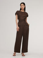 100% Linen Blouse And Pants Two-Piece Set GOELIA