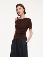 Tencel Blend Stretch One-Shoulder Women Knit Top GOELIA