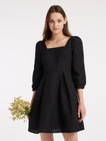 Detachable Bow Jacquard Mini Dress GOELIA